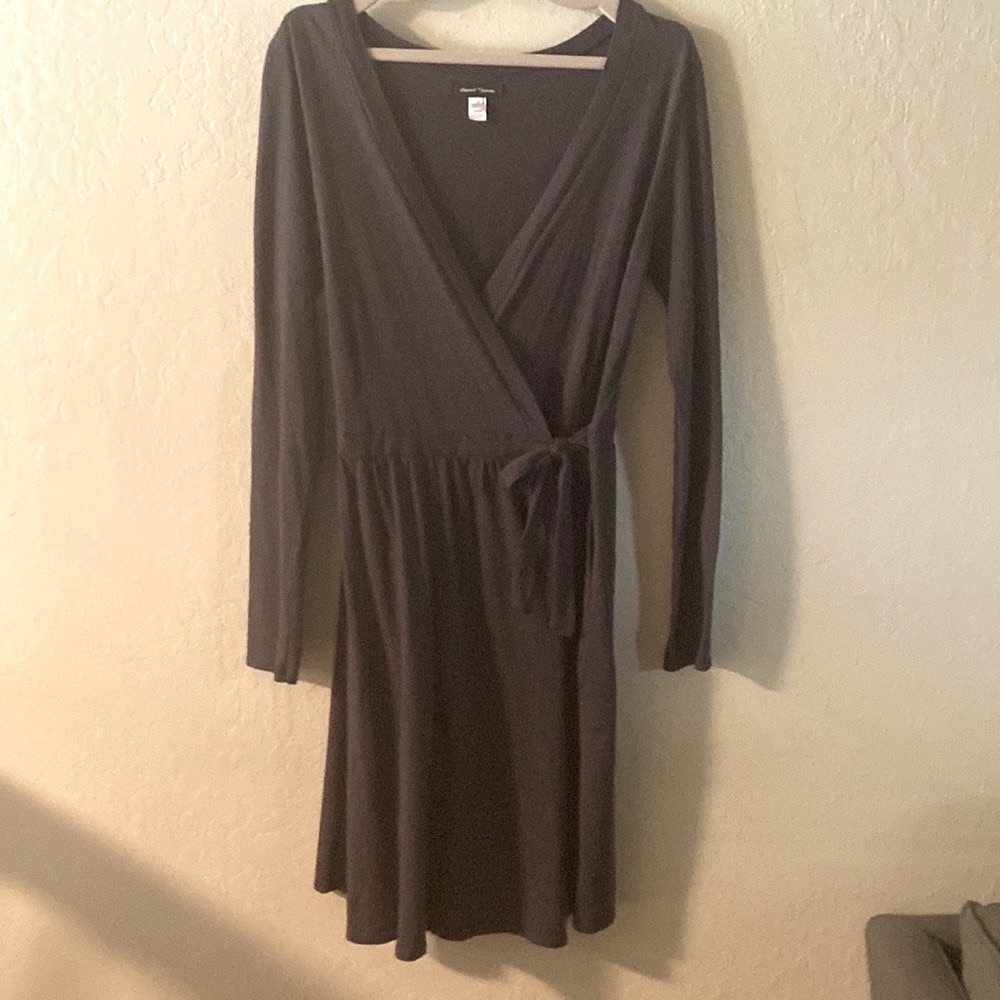 Black Stewart & brown organic cotton wrap dress with pockets. NWOT